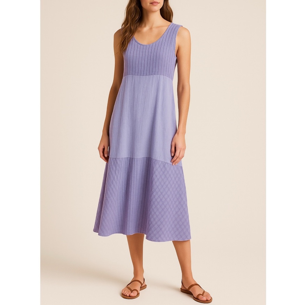 Moraitis Greece Textured Cotton Sleeveless A-Line Midi Dress Lavender Purple M